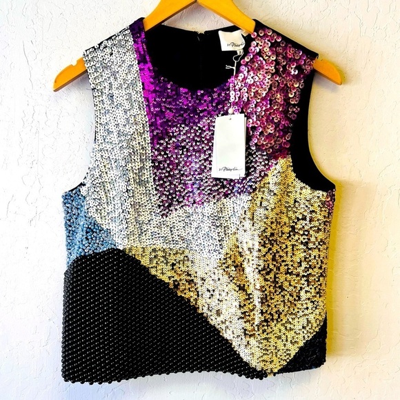 3.1 Philip Lim Multi Colored Sequin Luxury Shirt 8 NWT - Picture 1 of 14